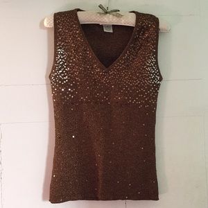 Bronze knit front sequined top